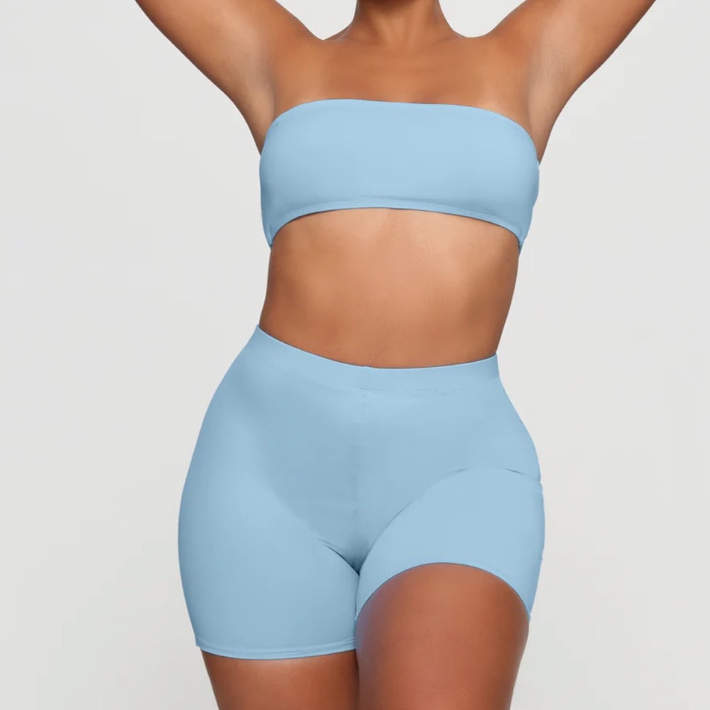 🩵SKIMS SIGNATURE SWIM MID WAIST BIKINI BOTTOMS SHORTS IRIS BLUE S 4X